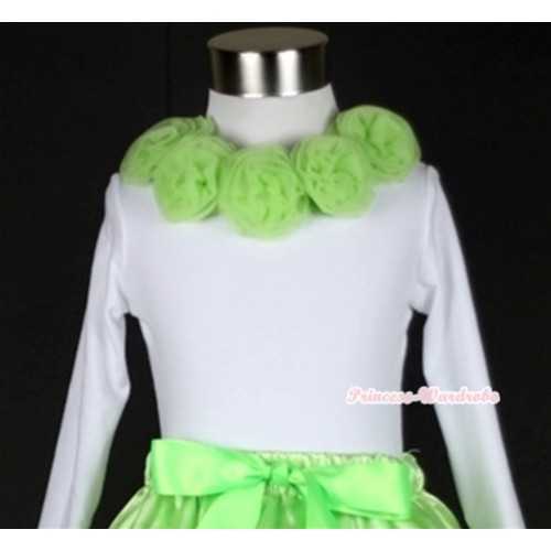 White Long Sleeves Tops with Light Green Rosettes T252 